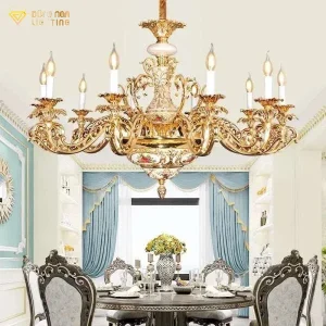 Đèn chùm đồng nến gốm trắng